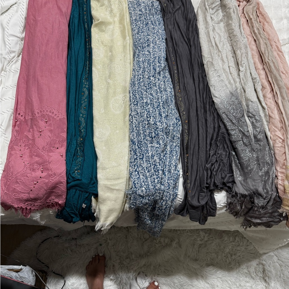 Assorted Lightweight Scarves - Pink, Teal, Cream, Blue, Gray, Silver, Blush